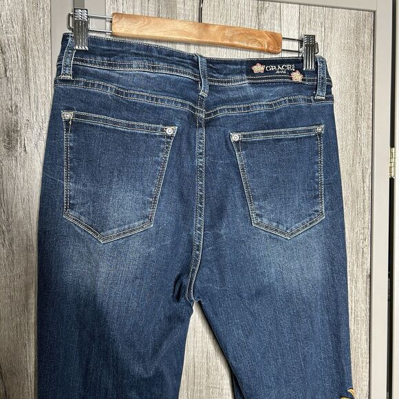 Grace in LA Jeans Size 26 Flared Embroidered Paisley Floral High Waist - Picture 6 of 9